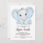 Invitation Bébé bleu Eléphant Petit Baby shower garçon (Devant)