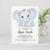 Invitation Bébé bleu Eléphant Petit Baby shower garçon (Debout devant)