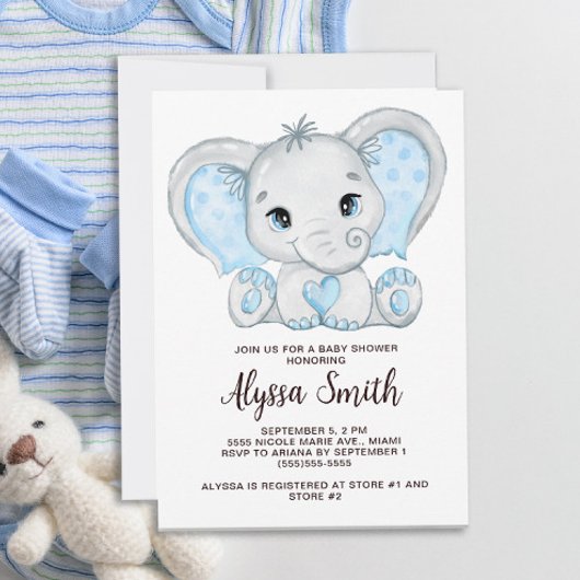 Invitation Bébé bleu Eléphant Petit Baby shower garçon