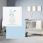 Invitation Bébé Bleu En vichy Pram Carré Baby shower