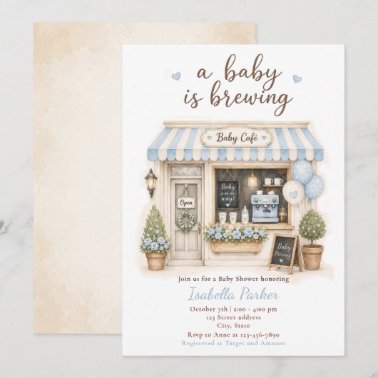 Invitation Bébé Bleu Est une Fête de Bébé Café (Devant / Derrière)