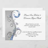 Invitation Bébé Bleu et Argent Orné Après-Mariage (Devant / Derrière)
