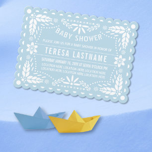 Invitation Bébé bleu et blanc papel picado bébé garçon douche