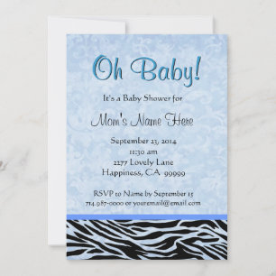 Invitation Bébé bleu et noir zèbre Baby shower d'impression