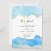 Invitation Bébé Bleu et Or Agate Baby shower garçon (Devant)