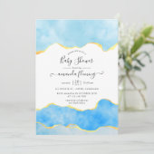 Invitation Bébé Bleu et Or Agate Baby shower garçon (Debout devant)