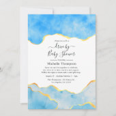 Invitation Bébé Bleu et Or Agate Drive par douche (Devant)