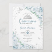 Invitation Bébé bleu Floral Aquarelle Rose Quinceanera (Devant)