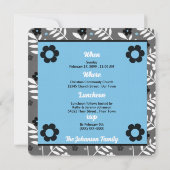 Invitation Bébé bleu floral Christening avec photo (Dos)