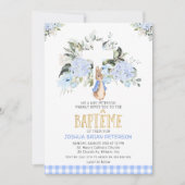 Invitation Bébé Bleu Floral Français Peter Rabbit Baptême (Devant)