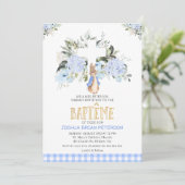 Invitation Bébé Bleu Floral Français Peter Rabbit Baptême (Debout devant)