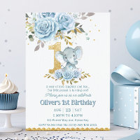 Bébé bleu floral mignon Eléphant Un 1er anniversai