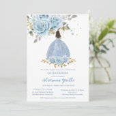 Invitation Bébé bleu Floral or Quinceanera Princesse Fille (Debout devant)
