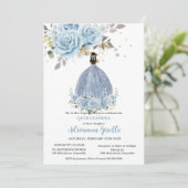 Invitation Bébé Bleu Floral Or Quinceañera Princesse Robe (Debout devant)