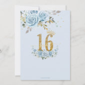 Invitation Bébé Bleu Floral Or Sweet 16 Seize Anniversaire (Dos)