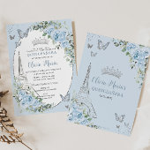 Invitation Bébé Bleu Floral Papillons Eiffel Quinceañera