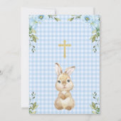 Invitation Bébé Bleu Floral Plaid Lapin Lapin Baptême (Dos)