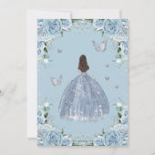 Invitation Bébé Bleu Floral Princesse Robe Argent Quinceanera (Dos)