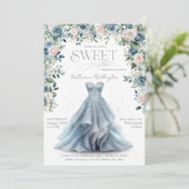 Invitation Bébé Bleu Floral Princesse Robe Douce 16 Seize (Debout devant)