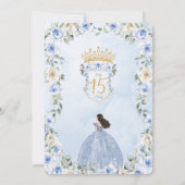 Invitation Bébé Bleu Floral Princesse Robe Or Quinceañera (Dos)