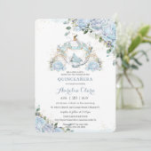 Invitation Bébé Bleu Floral Roses Princesse Coach Quinceanera (Debout devant)
