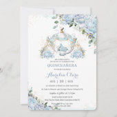 Invitation Bébé Bleu Floral Roses Princesse Coach Quinceanera (Devant)