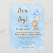 Invitation Bébé bleu Garçon Bearly Wait Teddy Bear Baby showe (Devant / Derrière)