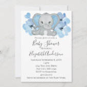 Invitation Bébé bleu garçon éléphant Baby shower fleurs ballo (Devant)