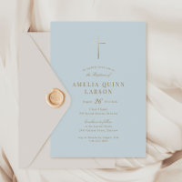 Bébé Bleu Garçon Simple Élégant Croix Or Baptême