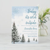Invitation Bébé bleu Il fait froid dehors Baby shower (Debout devant)