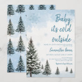 Invitation Bébé bleu Il fait froid dehors Baby shower (Devant / Derrière)