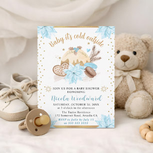 Invitation Bébé Bleu Il Fait Froid Dehors Baby Shower