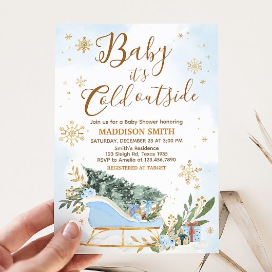 Invitation Bébé bleu Il fait froid dehors Baby shower
