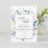 Invitation Bébé Bleu Lumière Dainty Flore Sauvage La Date (Debout devant)