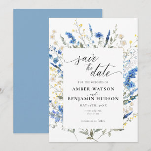 Invitation Bébé Bleu Lumière Dainty Flore Sauvage La Date