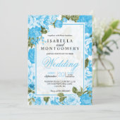 Invitation Bébé bleu Mariage floral classe (Debout devant)