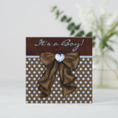 Invitation Bébé Bleu Marron Bébé Garçon Shower (Debout devant)