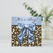 Invitation Bébé Bleu Marron Léopard Bébé Garçon Shower (Debout devant)