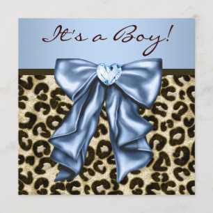 Invitation Bébé Bleu Marron Léopard Bébé Garçon Shower