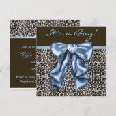 Invitation Bébé Bleu Marron Léopard Bébé Garçon Shower (Devant / Derrière)