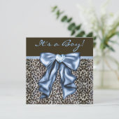 Invitation Bébé Bleu Marron Léopard Bébé Garçon Shower (Debout devant)