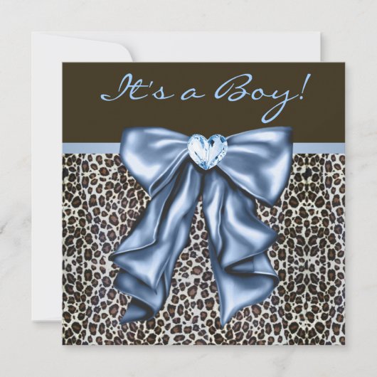 Invitation Bébé Bleu Marron Léopard Bébé Garçon Shower (Devant)