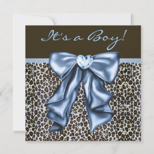 Invitation Bébé Bleu Marron Léopard Bébé Garçon Shower