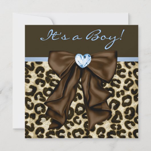 Invitation Bébé Bleu Marron Léopard Bébé Garçon Shower (Devant)