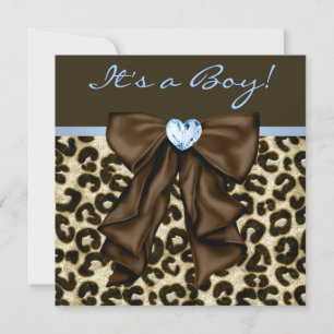 Invitation Bébé Bleu Marron Léopard Bébé Garçon Shower