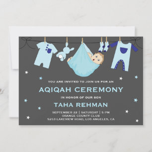 Invitation Bébé bleu mignon garçon Aqiqah