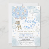Invitation Bébé Bleu mignon Ours En Teddy Baby shower Ballons (Devant)