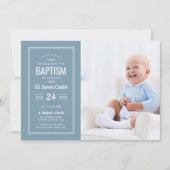 Invitation Bébé bleu moderne photo Baptême (Devant)