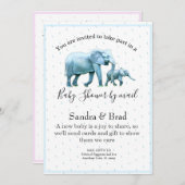 Invitation Bébé bleu mou Baby shower éléphants garçon (Devant / Derrière)