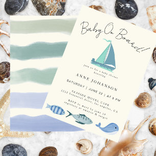 Invitation Bébé bleu nautique à bord Douche simple garçon